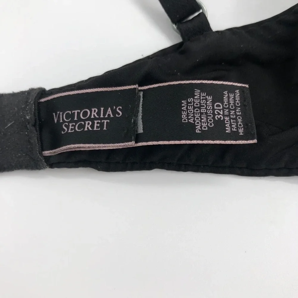 Victorias Secret Dream Angels Padded Demi Bra 32D Black Push Up Underwire - Picture 6 of 7